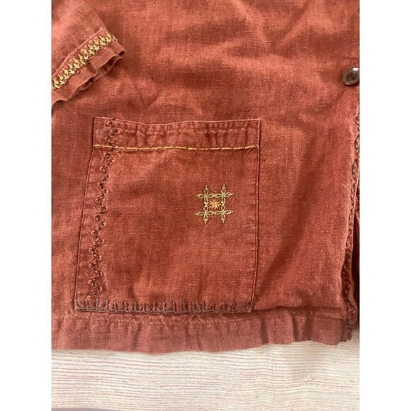 J Jill Women's Terracotta Embroidered 100% Linen Blazer - Small - Picture 3 of 13